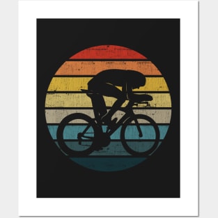 Bicyclist Silhouette On A Distressed Retro Sunset product Posters and Art